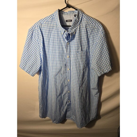New Mens Izod Blue Plaid Short Sleeve Button Up Shirt Size XXL 2X - Picture 1 of 2